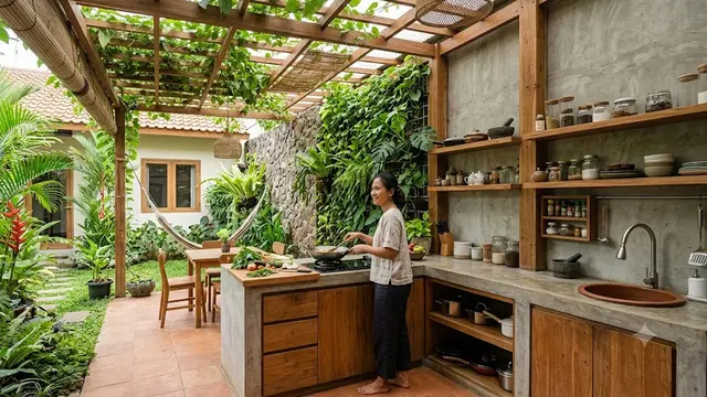 6 Inspirasi Dapur Belakang Rumah yang Adem Tanpa AC, Sejuk Sepanjang Hari
