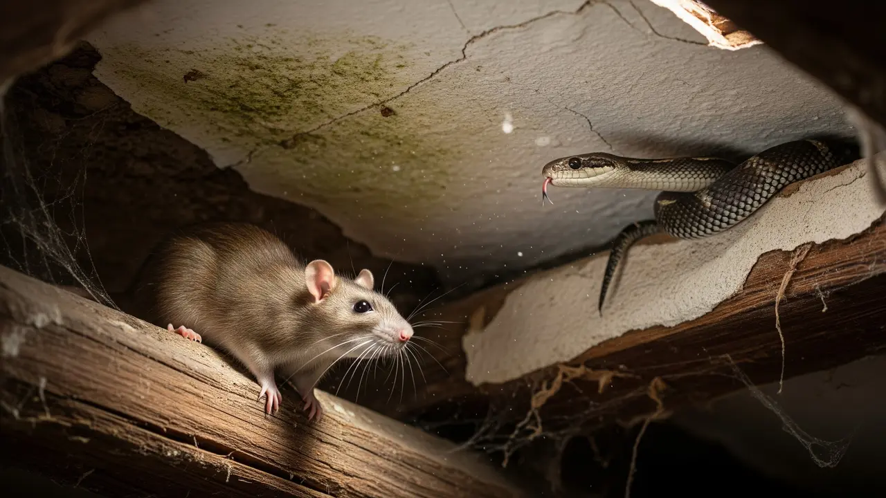Ilustrasi Tikus dan Ular di Plafon