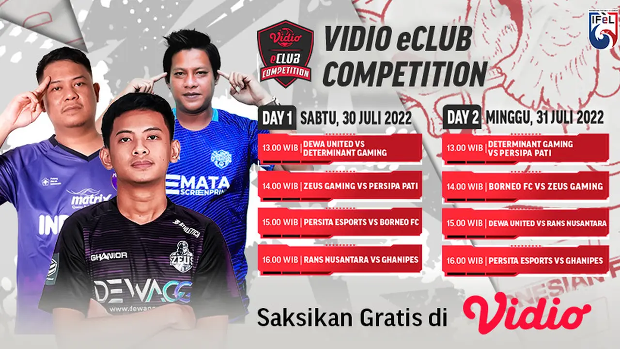GRATIS di Vidio! Tonton Live Streaming Vidio eClub Competition 30-31 Juli 2022