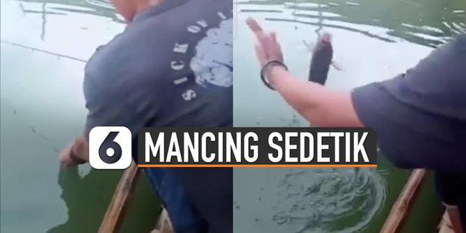 VIDEO: Cuma Mancing Sedetik, Pria Ini Langsung Dapat Ikan