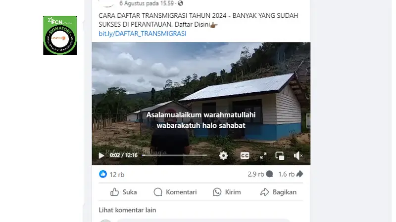 Tangkapan layar klaim tautan pendaftaran transmigrasi.