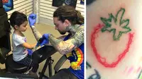 Seorang ayah mengijinkan putrinya yang masih balita untuk menggambar tato stroberi di tubuhnya. Setuju?