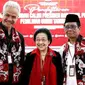 Pasangan Capres cawapres nomor urut 03 Ganjar Pranowo dan Mahfud MD bersama Ketu Umum PDI Perjuangan, Megawati Soekarno Putri (Tengaj) (Istimewa)