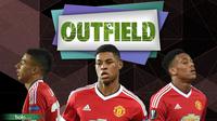 Outfield: Jese Lingard, Marcus Rashford Anthony Martial (Bola.com/Samsul Hadi)