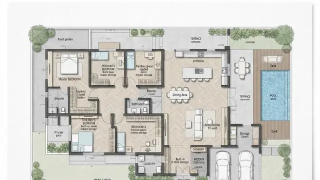 Rumah Minimalis Modern dengan Kabinet Tersembunyi di Dinding