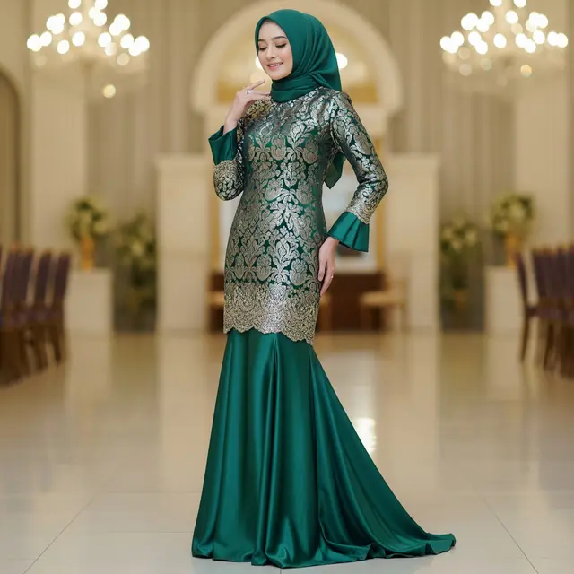 Model Gamis Terbaru Brokat Kombinasi Polos yang Kekinian (Image by Gemini AI)