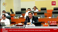 Menteri Koordinator bidang Kemaritiman dan Investasi Luhut Binsar Pandjaitan di hadapan Badan Anggaran DPR RI, Kamis (9/6/2022).