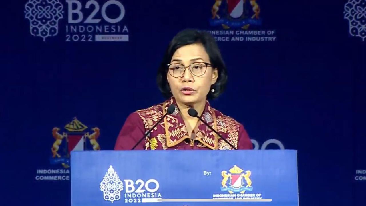 Menteri Keuangan (Menkeu) Sri Mulyani Indrawati dalam B20 Summit Indonesia, Senin (14/11/2022).
