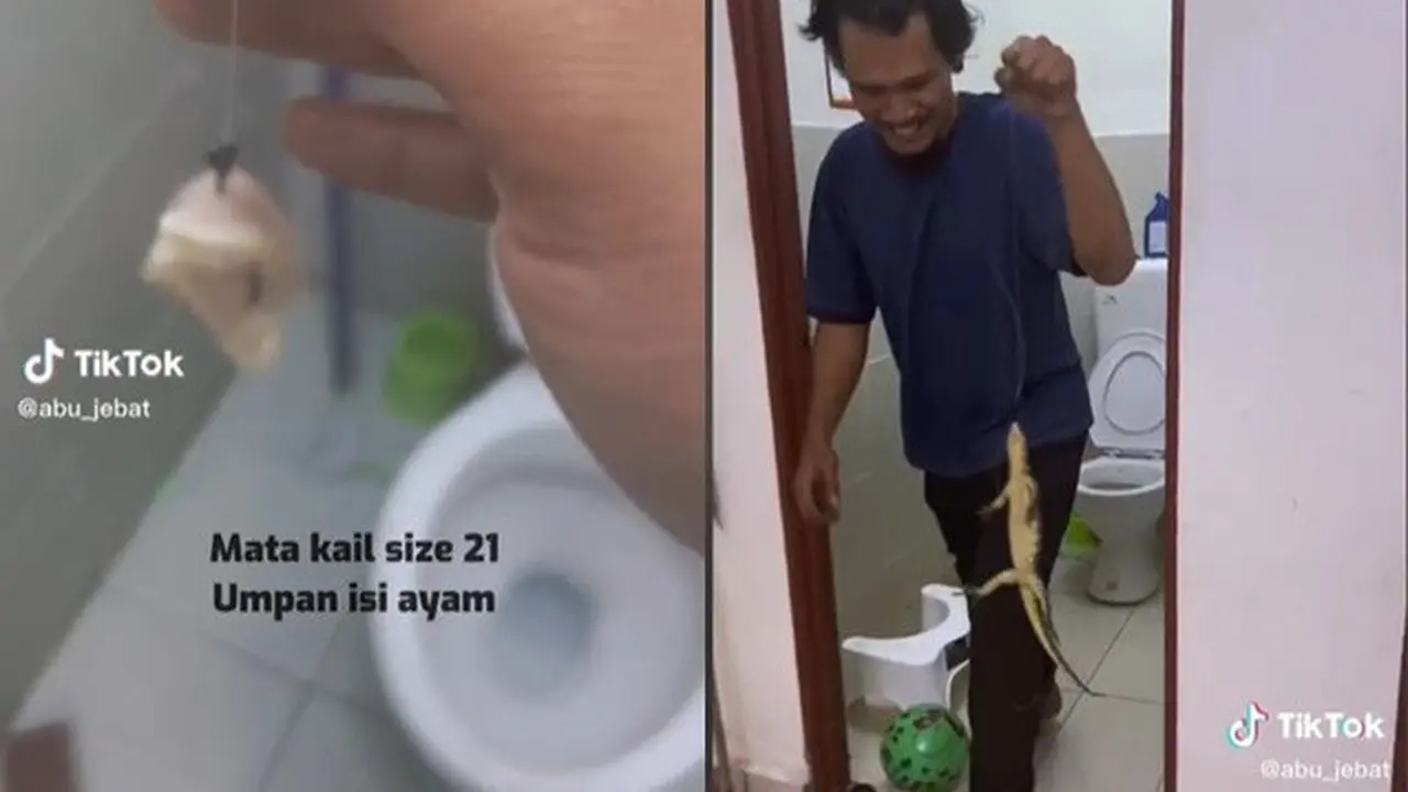 Aksi Bapak-Bapak Iseng Mancing di Toilet, Kaget Malah Dapat Biawak