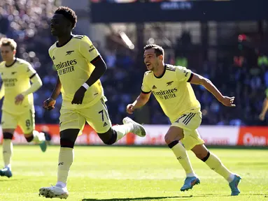 Arsenal berhasil memetik kemenangan tipis di kandang Aston Villa pada laga lanjutan Liga Inggris di Villa Park, Sabtu (19/03/2022) malam WIB. (PA via AP/Nick Potts)