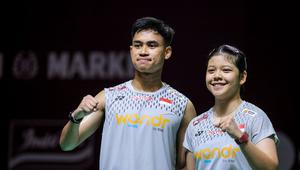 Ganda campuran Indonesia, Jafar Hidayatullah/Felisha Alberta Nathaniel Pasaribu, saat beraksi di Polytron Indonesia Open 2026. (Bola.com/Bagaskara Lazuardi)