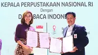 Najwa Shihab saat penandatanganan Nota Kesepemahanan dengan Kepala Perpustakaan Nasional RI, Muhammad Syarif Bando di Jakarta, Kamis, 23 Januari 2020 (Dok.Perpustakaan Nasional RI)