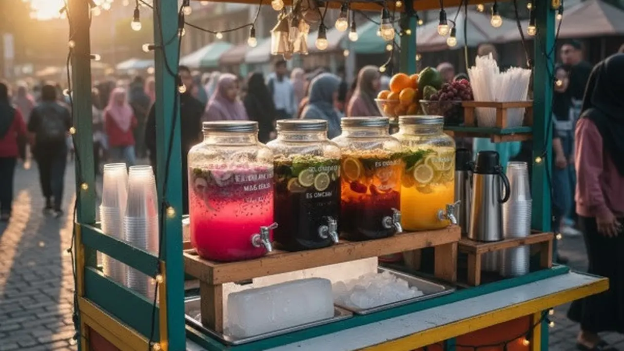 Konsep Penjualan Minuman Tanpa Kulkas dan Blender / Ilustrasi Gemini AI