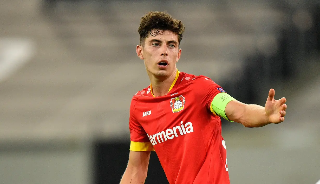 2. Kai Havertz - Kai Havertz didatangkan Chelsea dari Bayer Leverkusen pada musim panas ini dengan harga transfer mencapai 80 juta euro. Pemain berusia 21 tahun ini menjadi pemain Jerman termahal yang dibeli Chelsea. (AFP/Martin Meissner/pool)