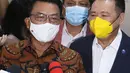 Kepala Staf Presiden (KSP) Moeldoko memberikan keterangan usai menjalani pemeriksaan di Bareskrim, Mabes Polri, Jakarta, Selasa (12/10/2021).Sebelumnya, Moeldoko melaporkan peneliti ICW yaitu Egi Primayogha dan Miftah atas dugaan pencemaran nama baik terhadap dirinya. (Liputan6.com/Herman Zakharia)