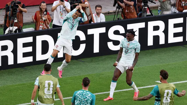 Selebrasi Cristiano Ronaldo ketika Portugal menang atas Kroasia di babak 32 besar Piala Dunia 2026