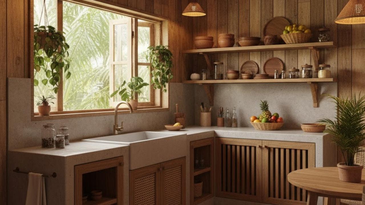 Sederhana Tapi Estetik, Intip 7 Desain Dapur Kecil Ala Tropis dengan Nuansa Kayu untuk Rumah Desa yang Hangat