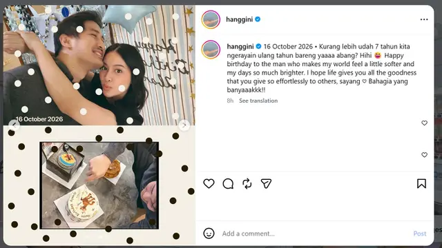 Hanggini rayakan ultah suami (instagram.com/hanggini)
