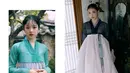 <p>Hanni dan Haerin NewJeans mengenakan hanbok dengan warna yang lebih gelap membuat keseluruhan pemotretan tampak misterius dan menawan. (Foto: Instagram/ newjeans_official)</p>