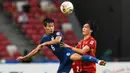 Sarach Yooyen. Gelandang bertahan berusia 29 tahun yang kini memperkuat BG Pathum United di Liga Thailand ini merupakan jenderal lapangan tengah yang telah mencetak 1 assist di Piala AFF 2020. Bersama Timnas Thailand, ia telah mengumpulkan 49 Caps. (AFP/Roslan Rahman)