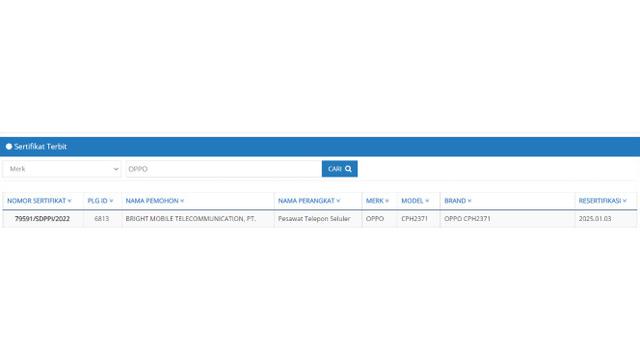 Oppo Reno7 di laman sertifikasi Postel