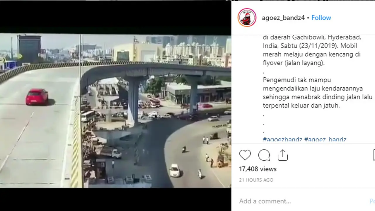 Seperti dilansir akun Instagram @Agoez_bandz4, detik-detik kecelakaan yang terjadi di India tersebut terekam kamera Closed-circuit television (CCTV).