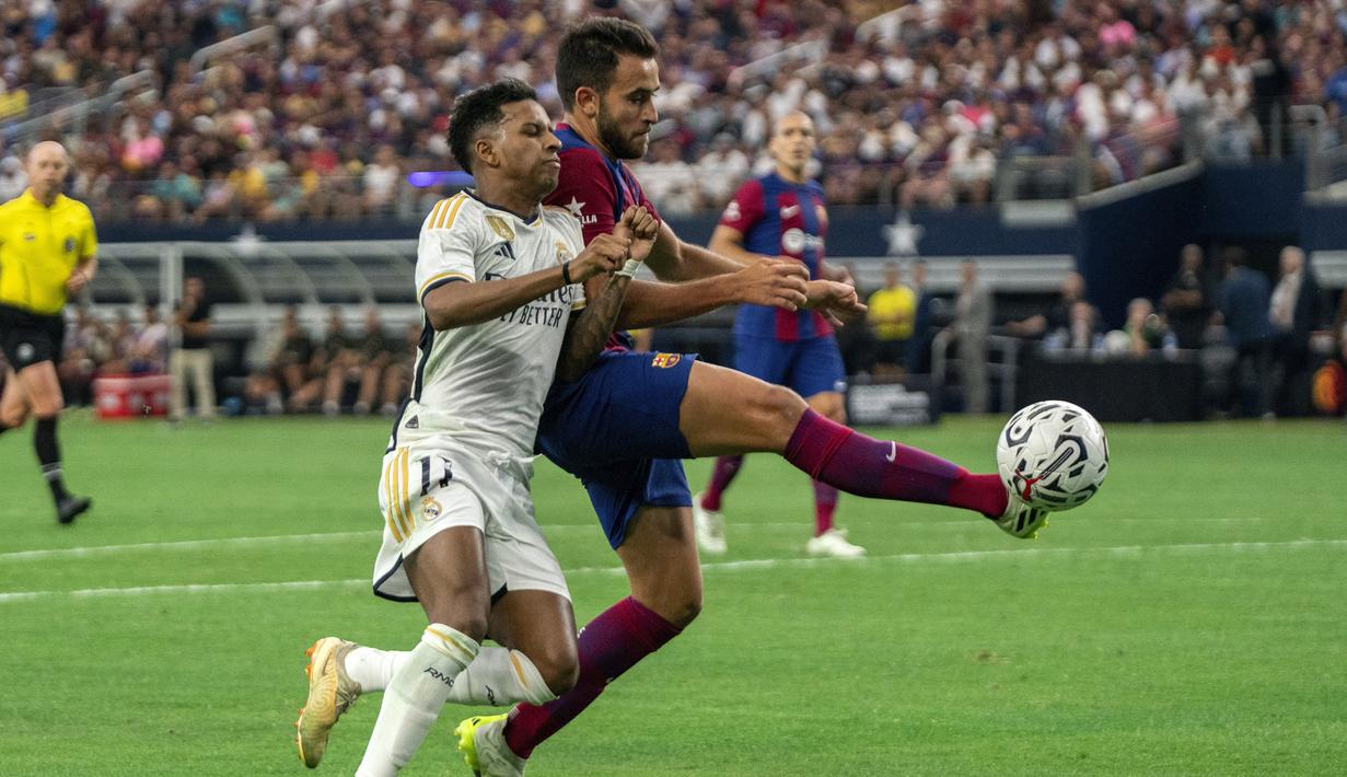 Barcelona menang lewat gol yang dicetak Ousmane Dembele, Fermin Lopez, dan Ferran Torres. (AP Photo/Jeffrey McWhorter)