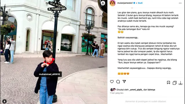 Mulan Jameela Ungkap Putra Bungsunya Belum Minat di Bidang Musik Meski Lahir dari Orangtua Musisi, Lebih Pilih Tambah Les Ngaji