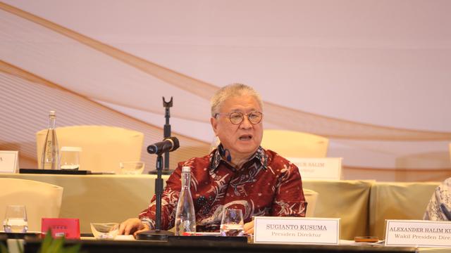 Presiden Direktur PT Pantai Indah Kapuk Dua Tbk. (PANI) Sugianto Kusuma alias Aguan hadir dalam RUPLB yang digelar di Swisshotel Jakarta PIK Avenue, Jumat (15/9/2023).