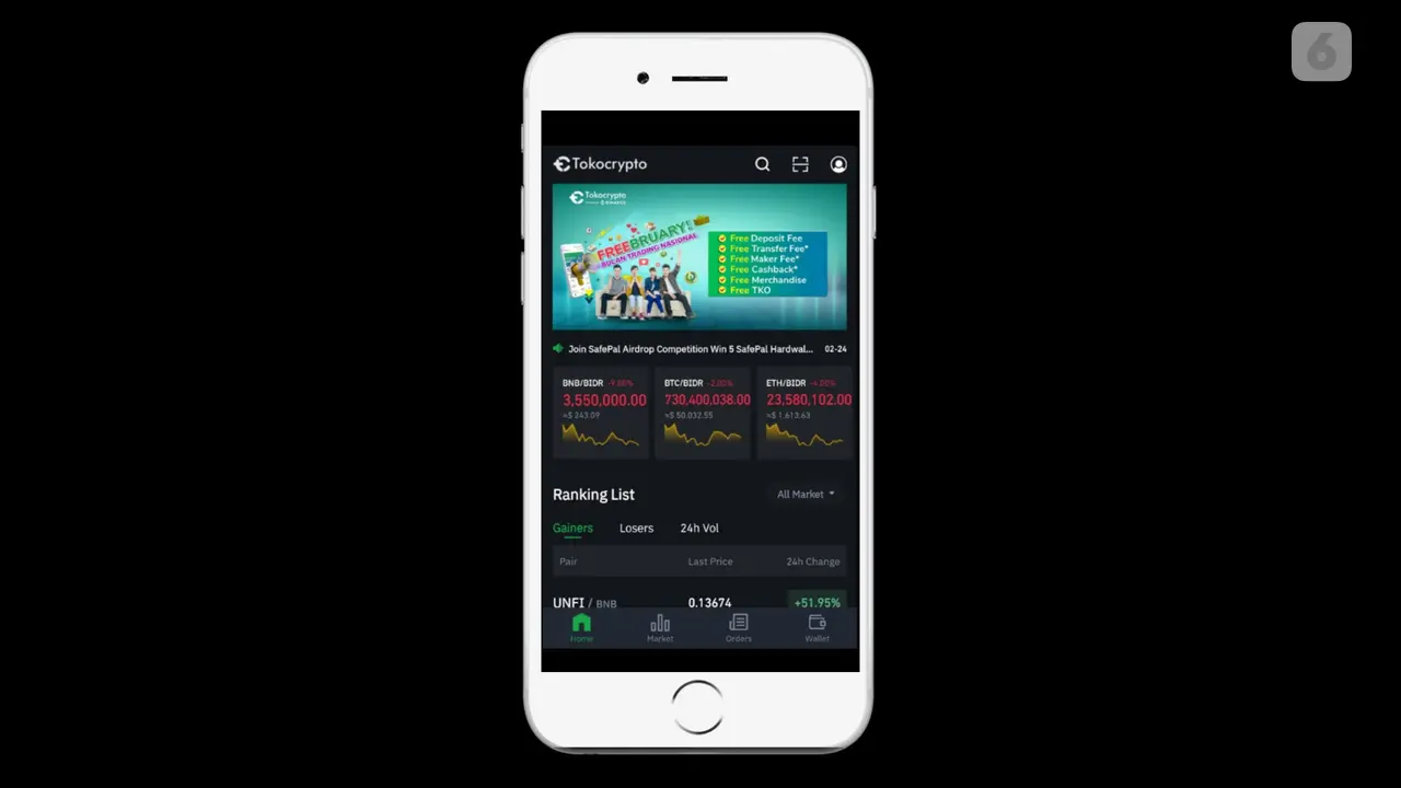 Tampilan aplikasi Tokocrypto