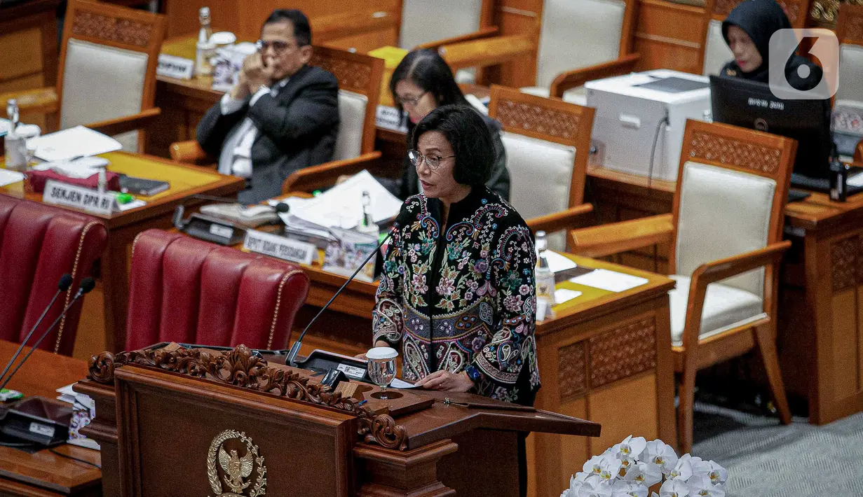 "Kondisi kesehatan dan kesinambungan fiskal juga perlu terus diperkuat guna menghasilkan kebijakan fiskal yang kredibel dan mampu menjadi jangkar stabilitas ekonomi makro," ujar Sri dalam Rapat Paripurna di Gedung Nusantara II,Senayan, Jakarta, Selasa (30/5/2023). (Liputan6.com/Faizal Fanani)