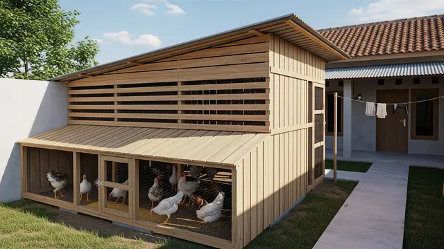 Desain Kandang Ayam Pedaging di Belakang Rumah Model Atap Miring Tunggal
