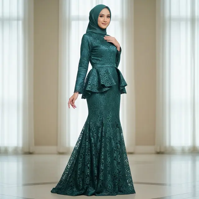 9 Model Gamis Brokat Premium dengan Potongan Mermaid Modern, Tampil Mewah