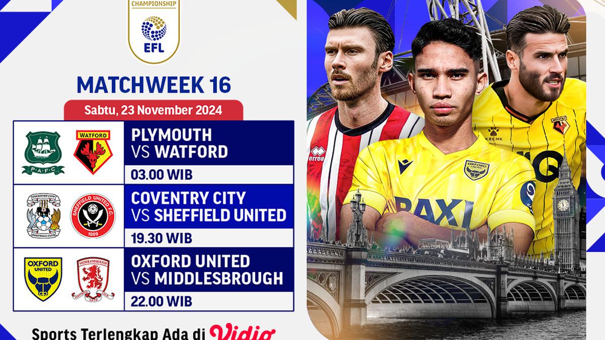 Jadwal Live Streaming Pertandingan EFL Championship 2024/25 Matchweek 16 di Vidio