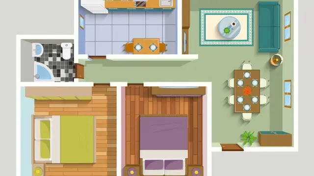 Ilustrasi Desain Rumah Ukuran 7x8 2 Kamar Tidur di Perkotaan (Photo by macrovector on Freepik)