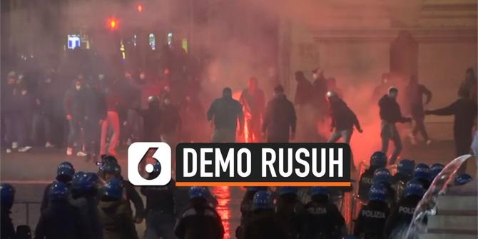 VIDEO: Suasana Tegang di Kota Roma, Demonstran-Polisi Bentrok