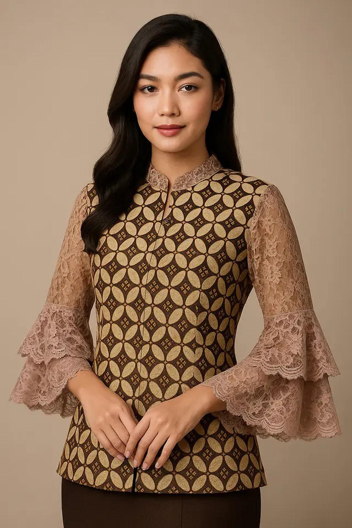 7 Model Baju Batik Lengan Lonceng Dua Tingkat Motif Kawung Modern, Anggun dan Elegan