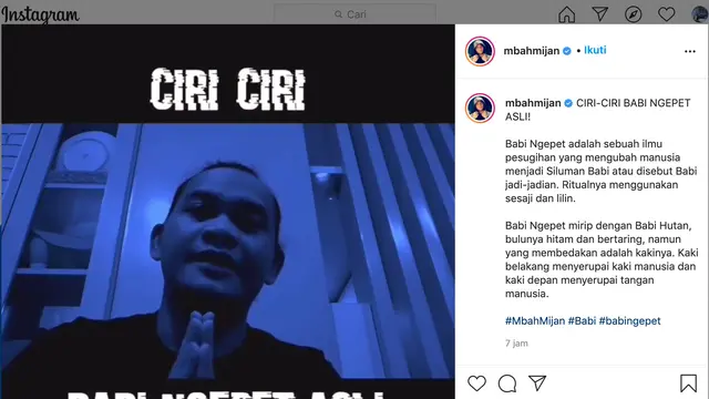 Unggahan Mbah Mijan. (Foto: Instagram @mbahmijan)