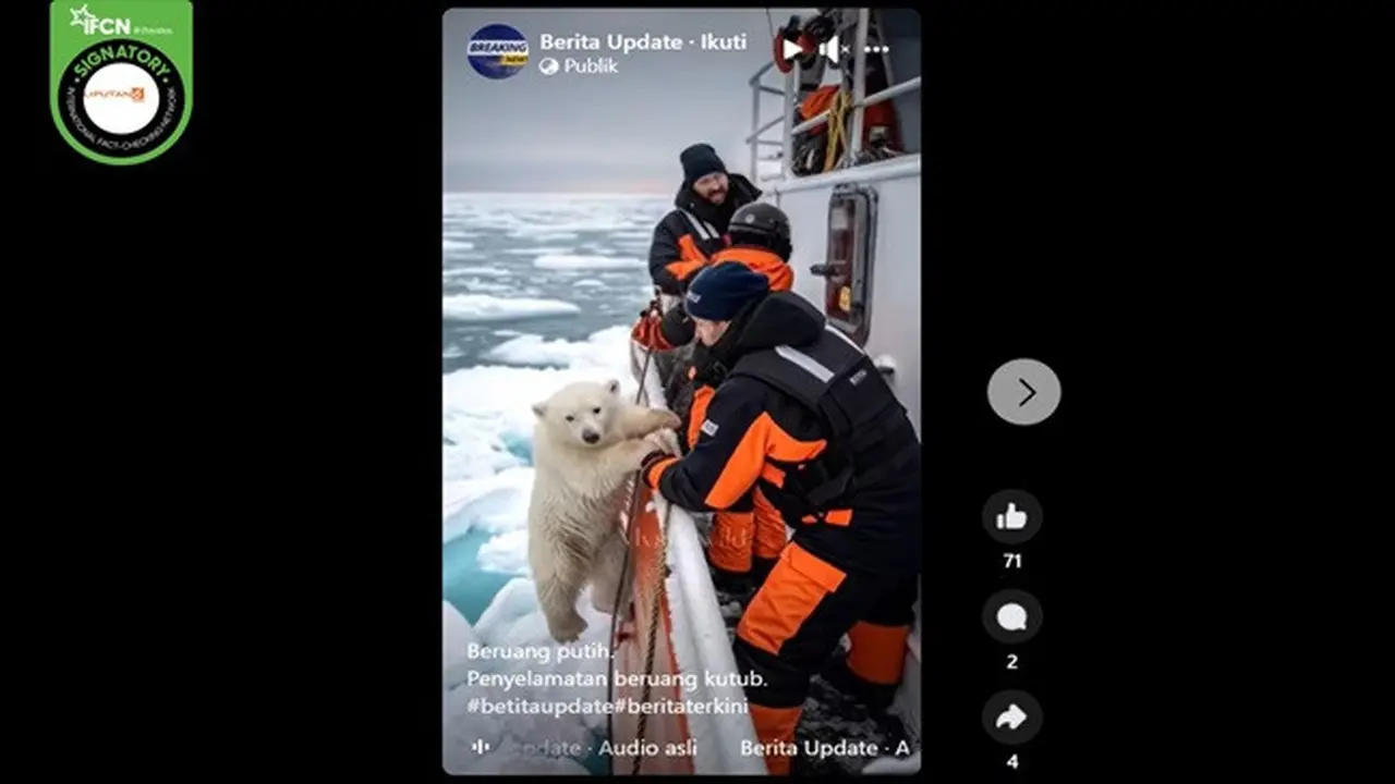 Gambar tangkapan video yang diklaim peristiwa penyelamatan seekor beruang kutub. (sumber: Facebook)