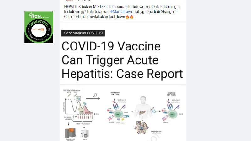 Tangkapan layar klaim vaksin Covid-19 memicu hepatitis akut