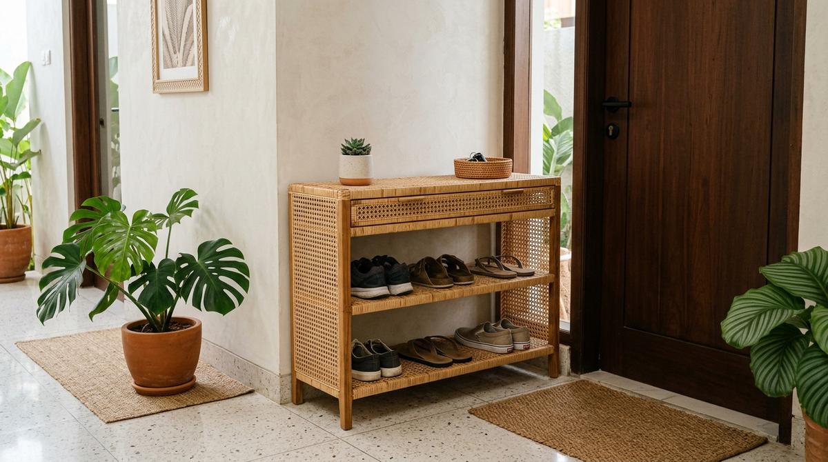 Model Rak Sepatu Berventilasi di Area Pintu Masuk Rumah (AI Generated)