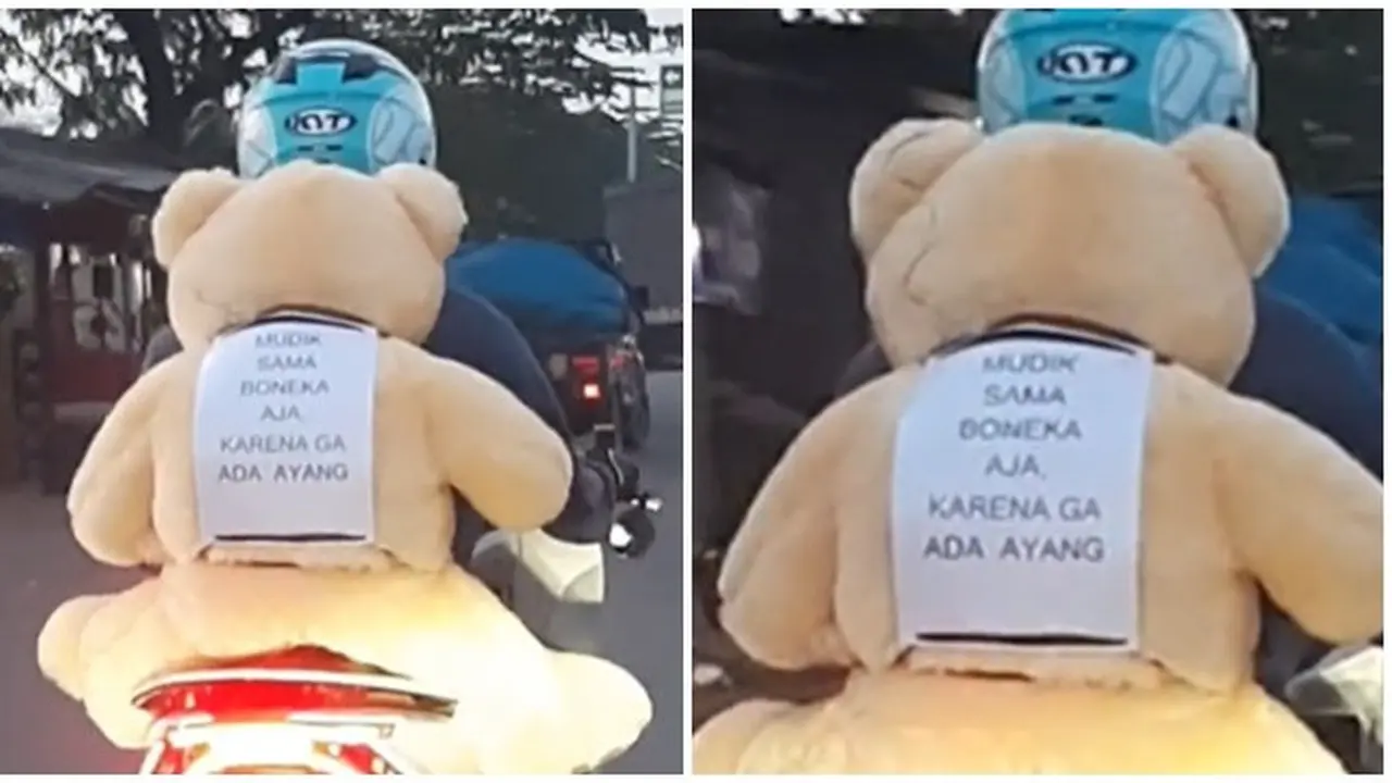 Kocak, Pemuda Ini Mudik Sambil Bawa Boneka karena Tak Punya Pacar