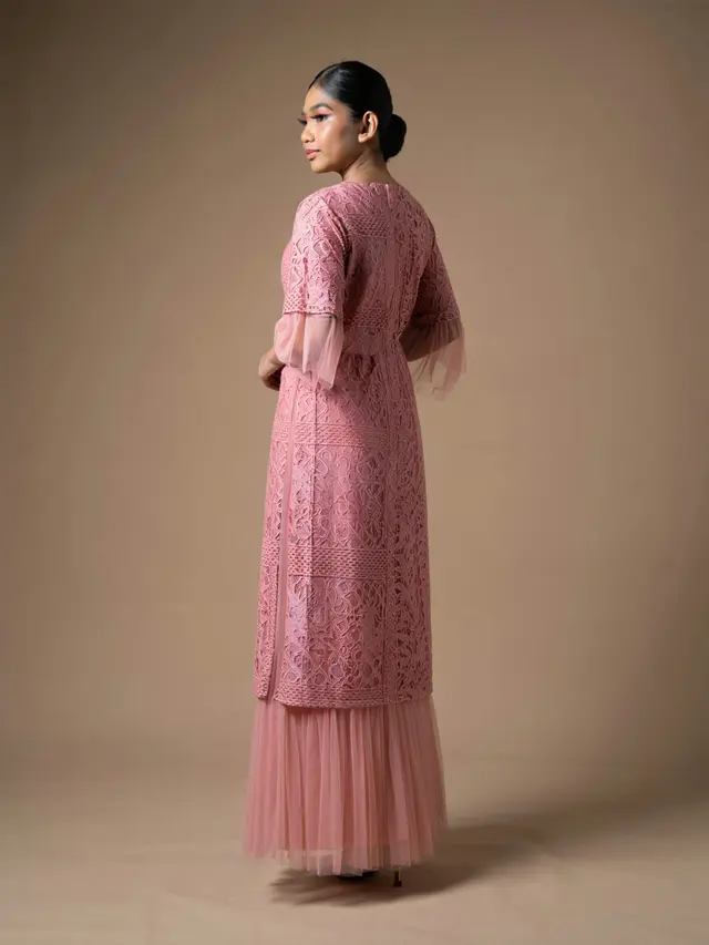 Model Dress Batik Brokat Warna Dusty Pink