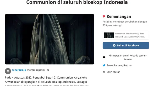 Petisi untuk Pengabdi Setan 2: Communion. (Foto: Dok. change.org)