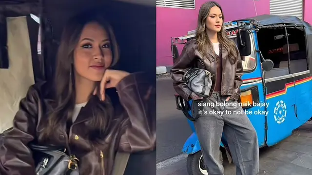Gaya Raisa Andriana Berpose Saat Naik Bajaj Sambil Bawa Tas LV