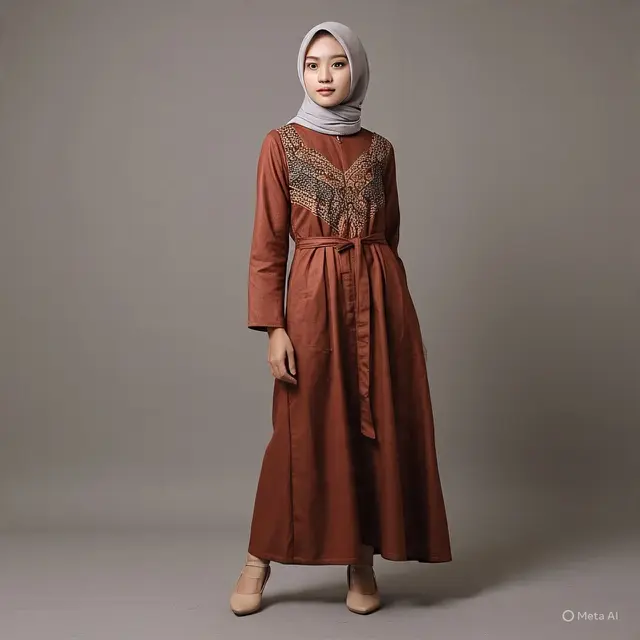 Gamis Brokat Coklat Mahogany. (Liputan6.com/MetaAI)