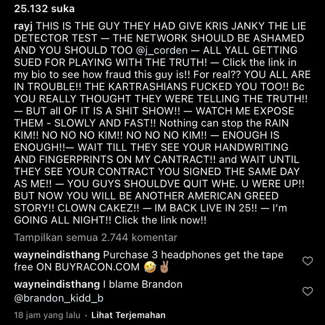 Caption Instagram Ray J (Foto: Screenshot Instagram Ray J)
