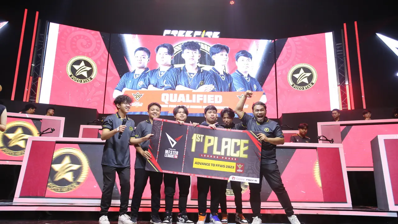 Poco Star yang menjadi peringkat pertama League Phase FFML Season 8, berhasil mendapatkan satu slot menuju FFWS 2023 di Bangkok, Thailand. (Garena)
