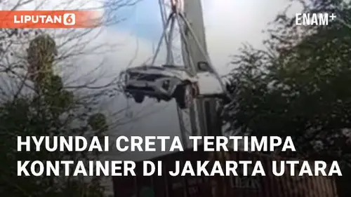 VIDEO: Viral Mobil Hyundai Creta Tertimpa Kontainer di Jakarta Utara