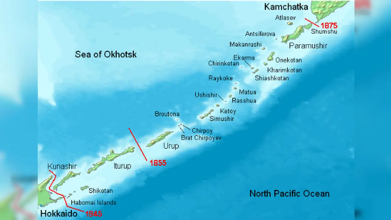 Gugus kepulauan Kuril yang tengah menjadi sengketa antara Rusia dan Jepang (Wikimedia commons)